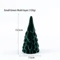 Dark green flocked ceramic Christmas tree, 15.5cm tall decorative tabletop ornament - Small Green Multi-layer (150g)