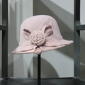 Detailed view of the pink wool felt cloche hat featuring an elegant 3D floral accent - M (56-58cm) / Pink