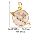Pink enamel planet charm with sparkling zircon stars in gold copper finish - Pink Planet