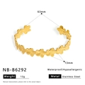 Golden stainless steel floral open bangle with matte flower charms and 63mm inner diameter - Floral Pattern Style (NB-B6292)
