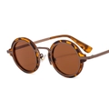 Retro round frame punk sunglasses with tortoiseshell texture and brown metal hinges - Leopard Frame / Tea Lens