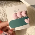 Y2K dopamine hair clip set featuring pink 3D hearts and matte dark green oval design - Pink Heart Clips Pair