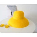 Detailed texture of yellow woven straw hat with large brim and matching sunglasses - Adjustable / Yellow