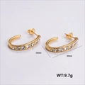 Gold-plated C-shaped hoop earrings with sparkling cubic zirconia insets, 30mm size - Zirconia Pave C-Hoop Earrings (AMLEH115)