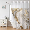 Detail of luxury marble pattern shower curtain with gold veins and top metal grommets - SYL-2 (Gold Grey Marble) 181x188cm Curtain Only