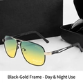 Pilot sunglasses with black gold metal frame and yellow-green photochromic lenses - Black Gold Frame HD Polarized Yellow-Green Lens (Day & Night Use)