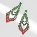 Elegant long pendant earrings featuring green brown and red gradient rhinestones - Red Brown Green Gradient