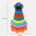 Rainbow wooden stacking toy with astronaut top and macaron color rings for toddlers - Planet Stacking Tower