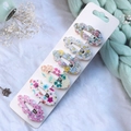 Set of 6 cute cloud-shaped kids hair clips with cat and floral patterns on card - Cloud Cartoon Pattern Hair Clips 6Pcs Set (C2)
