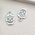 Silver vintage sugar skull charms for DIY jewelry making with intricate details - Flower Skull 17x11mm