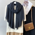 Solid black pleated cotton linen scarf styled with elegant vintage accessories and clothing - Black