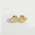 Polished golden heart stud earrings with radial striped texture on a white background - Striped Heart (Gold)