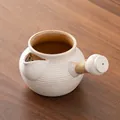 Zen style white ceramic teapot with wooden handle and hemp rope wrap for tea brewing - 700ml / Dadu Jar Pot (Zen White/700ml) / 20.2cmx9.6cm