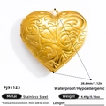 Pendentif cœur ouvrant plaqué or 18k avec gravure florale en acier inoxydable - Pendentif Médaillon en Forme de Cœur Gravé de Fleurs (PJ91123)