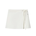 Modern white wrap mini skirt with waist tie and covered buttons on a clean white background - XS / White Skirt