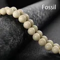 Natural round fossil stone beads in cream color with unique organic textures for DIY jewelry - White Fossil Stone