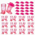 Pink cowboy boot plastic shot glasses set with matching mini pink cowboy hats - 25 Pink Cups & 25 Pink Hats Set