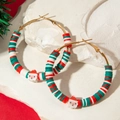 Macro detail of Christmas hoop earrings with colorful beads and Santa Claus charms - Red Green White Flat Bead with Santa