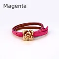 Rose red slim leather belt with a golden 3D rose buckle for dresses and sweaters - Rose Red / 105cm