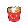 Broche de gato blanco en caja de papas fritas roja con detalle de corazón amarillo - Gato en Caja de Patatas Fritas