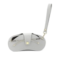 Light gray litchi pattern leather glasses pouch with golden button and strap - Wristlet Style / Gray