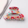 Mint green semi-circle hair claw clip with colorful floral patterns and glossy finish - Mint Green Floral