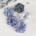 5PCS hair scrunchies set with light blue plaid and polka dot patterns for women - Five-Piece Set / Light Blue