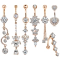 7-piece rose gold belly button ring set with white cubic zirconia in floral heart shapes - Rose Gold (Multiple Styles)