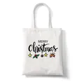White Christmas tote bag with Merry Christmas print and festive colorful holiday motifs - C12 Christmas Decor Text