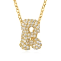 Gold plated necklace with a sparkling cubic zirconia micro-pave letter R pendant - Letter R
