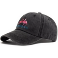 Berretto da baseball in cotone grigio scuro con ricamo di fenicotteri rosa - Regolabile / Nero