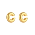 Pendientes de gota en forma de C en acero inoxidable chapado en oro de 18K brillante - Talla única / Clip de oreja hueco de cuentas redondas gruesas / Dorado