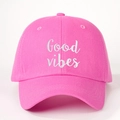 Vibrant rose pink cotton baseball cap with Good vibes white embroidery for women - Bright Pink