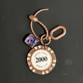 Brown Monte Carlo poker chip keychain with face value 2000 and clear dice pendant - Brown Chip 2000 With Clear Dice Keychain (CS001-2000)
