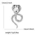 Broche cobra de plata con cristales transparentes y piedra corazón con medidas - Plata con Diamante Blanco / Blanco