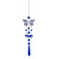 Blue Evil Eye butterfly suncatcher with silver heart pendant and crystal prism - Butterfly Ornament