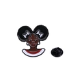 Cartoon black girl enamel pin with white headscarf and butterfly clutch back - Black Girl Ponytail Red Shirt