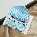 Three-piece set of light blue scalloped shell hair clips with realistic cracked texture - Seashell Sky Blue Set (includes Card)