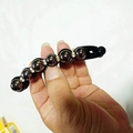 Black banana hair clip with dark metallic beads and small rhinestones for ponytails - Black Clip Gunmetal Pearl Banana Clip