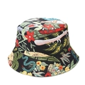 Reversible bucket hat with floral and snake print design on black fabric base - M (56-58cm) / Black Floral Snake