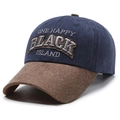 Casquette de baseball patchwork bleu marine et marron avec broderie ONE HAPPY BLACK - Réglable / Bleu marine