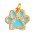 Golden cat paw pendant with blue enamel and zircon stones in a jewelry charm style - Sky Blue Paw Print Style (L281269-Sky Blue)