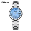 Chenxi women's quartz watch with light blue dial and silver stainless steel band - Silver Case Light Blue Dial Women