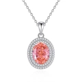 Elegante collana in argento S925 con pendente ovale in gemma rosa e doppio alone di diamanti - FDDZ-032-Grande-Padparadscha