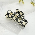Pince à cheveux carrée rétro en acétate avec motif damier classique noir et blanc - Grille Noir Blanc