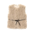 Women's minimalist beige curly faux fur vest with a slim black belt for autumn fashion - XS / Apricot