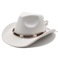 Detail eines Western-Cowboyhuts im Boho-Stil mit Ethno-Perlenband und Wildlederoptik - M (56-58cm) / Creme