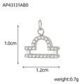 Silver Libra zodiac charm pendant with micro-inlaid zircon and precise measurements - Steel Color Libra (Inlaid)