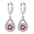 Elegant silver teardrop earrings featuring a round pink stone and diamond accents - Pink Diamond Teardrop Earrings Led-90