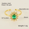 18K gold plated stainless steel ring with green oval zircon and adjustable band - Sunflower Style / Green Zirconia